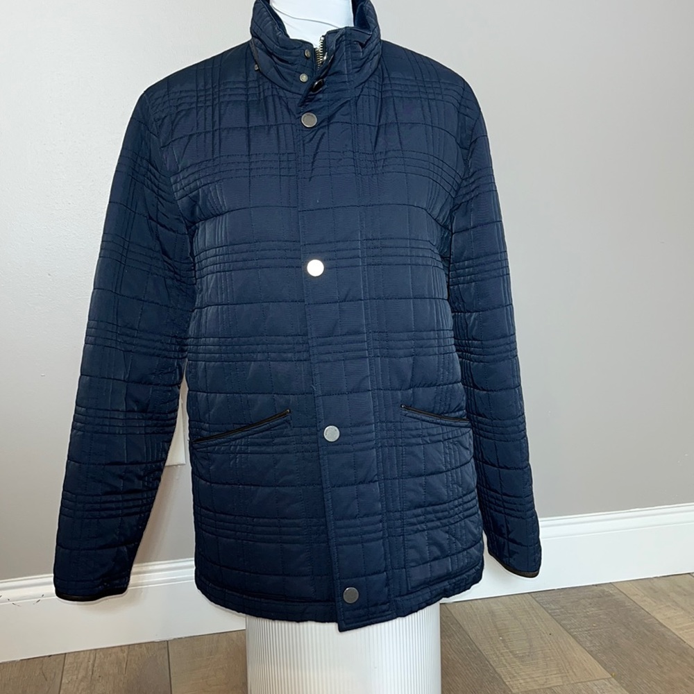 Brooks Brothers quilted winter jacket removable hood lined inner pocket  navy M